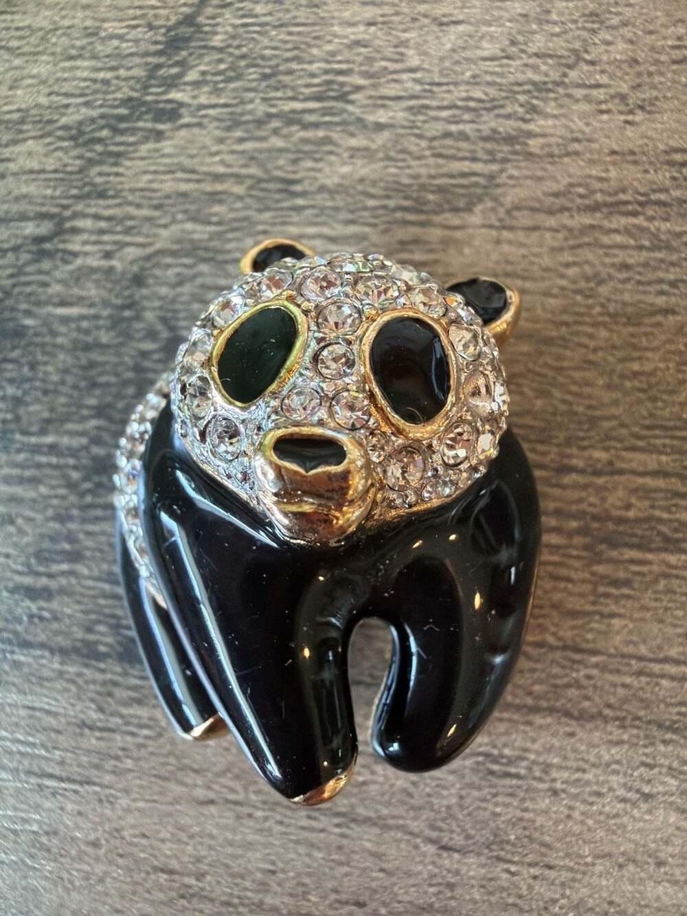 Attwood & Sawyer A&S Vintage Black Enamel‎ and Crystal Panda Brooch Pin